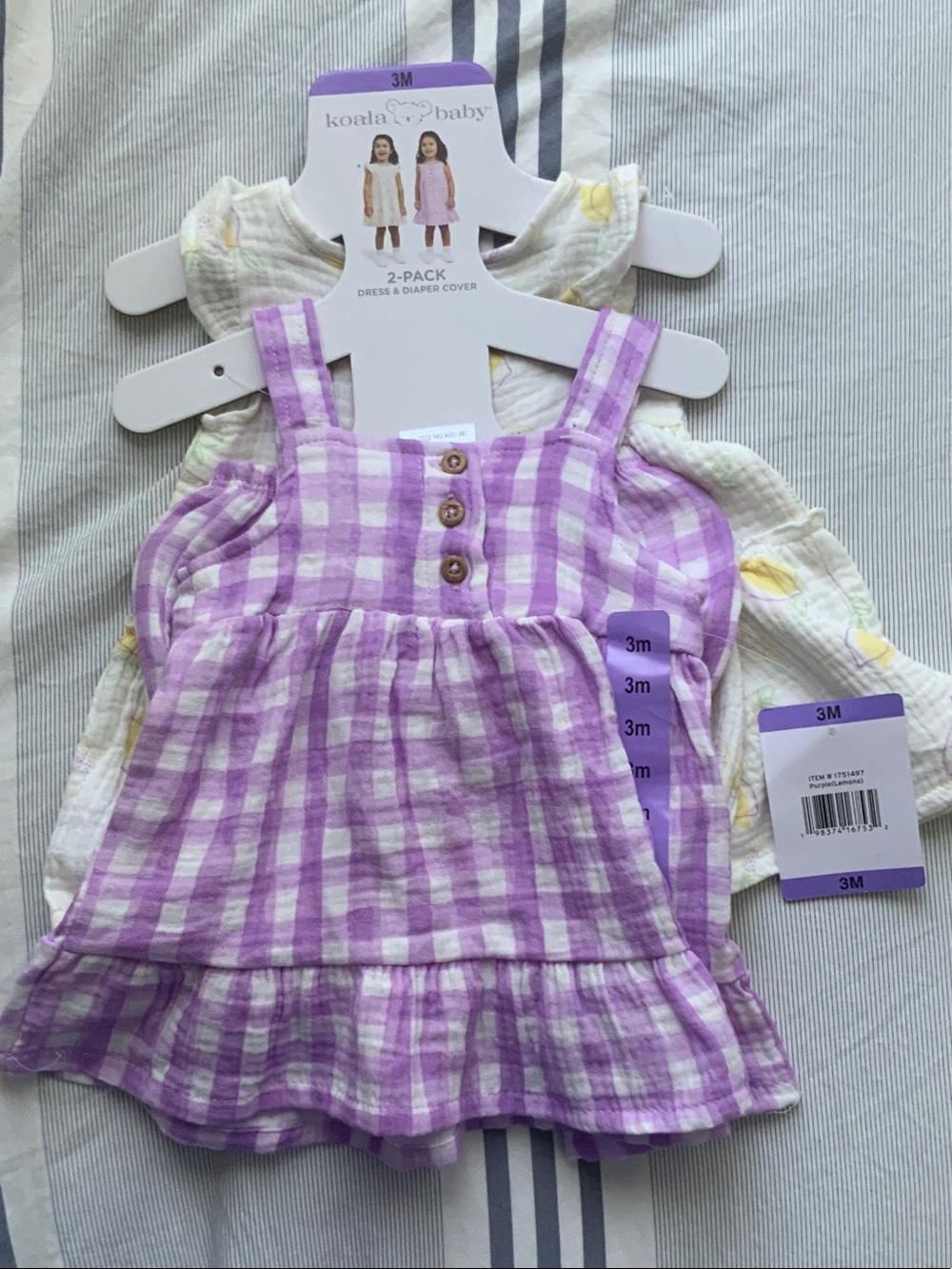 Koala Kids Purple Gingham Dress & Diaper Cover 2-Pack